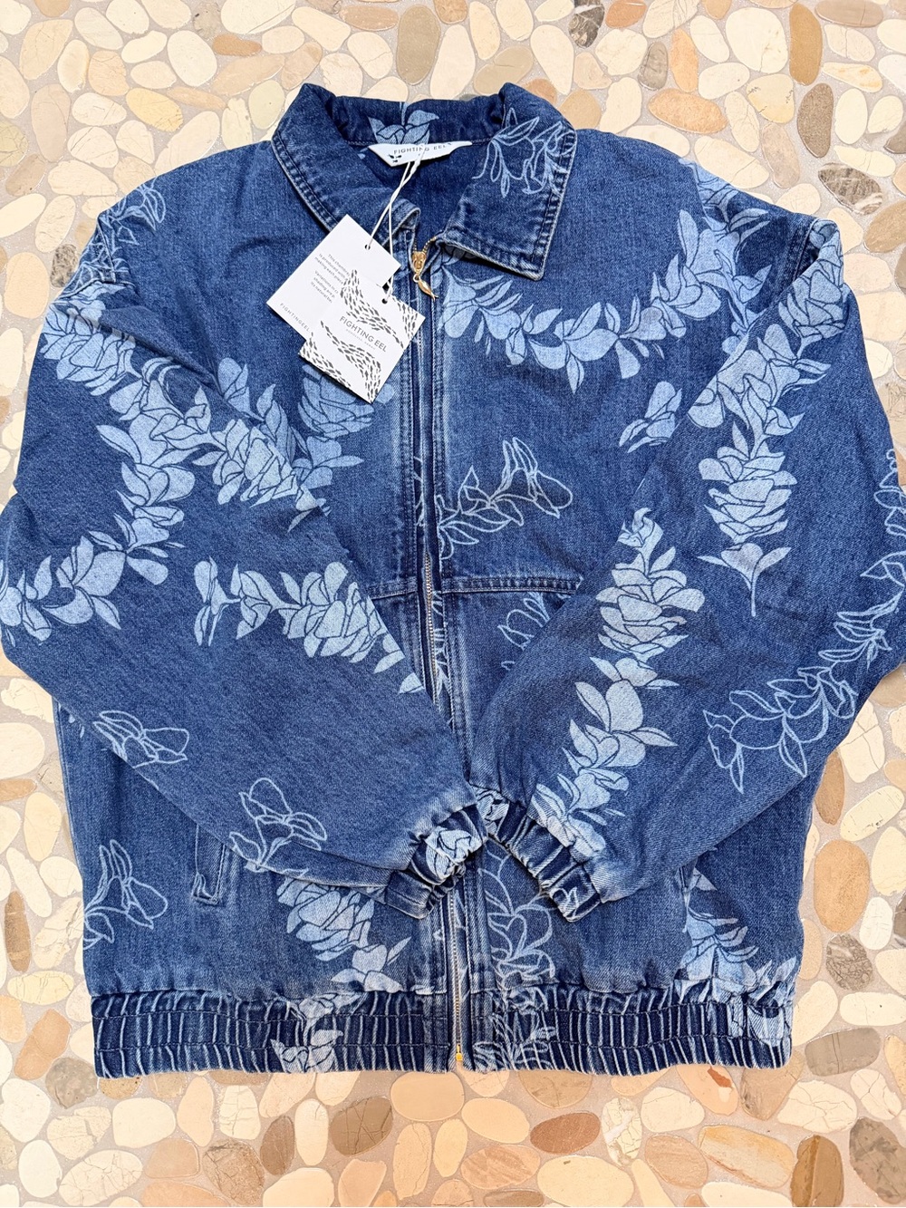 Fighting Eel Blue Floral Zip-Front Denim Jacket